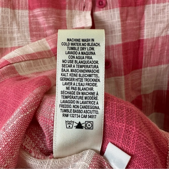 ANTHRO Cloth & Stone Pink Plaid Linen Blend Button Back Blouse SZ Small - Picture 8 of 9